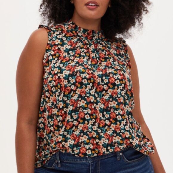 Torrid Rayon Twill Ruffle Mock Neck Tank Blouse Top Sz 00 - Picture 1 of 4